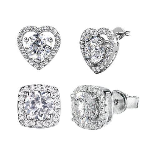 Image of CQQNIU 2 Pairs of Earrings, Simulated Diamond Earrings, Women's Jewelry, Heart-Shaped Square Earrings, Fashionable Earrings