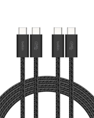Image of Belkin USB C to USB C Cable ​2-Pack, 6.6ft, 240W - Type C Charger, iPhone Charger Cord, Soft, Braided, Flexible for iPhone 17, Galaxy S25, Pixel 10, MacBook, Chromebook, iPad Pro, Switch – Black
