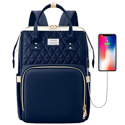 Image of VSNOON Travel Laptop Backpack for Women, 15.6 Inch Stylish Laptop Backpacks Travel Backpack with USB Port Charging, Water Resistant Casual Computer Bag Gifts for Women Men,Blue