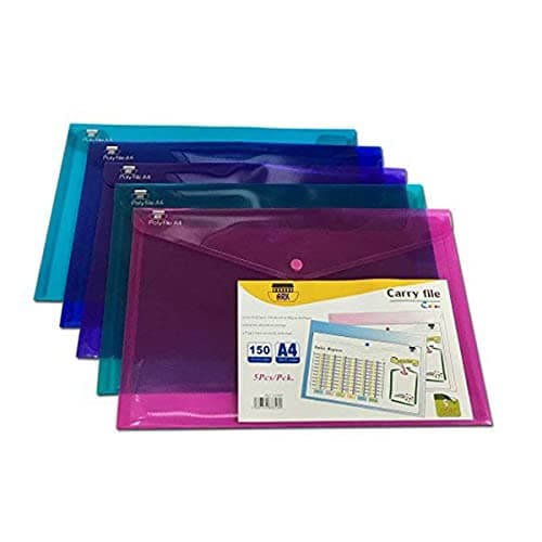 Image of ARK Carry File Popper Wallet File with Press Stud Closure [Pack of 5] (Electra Assorted, A4)