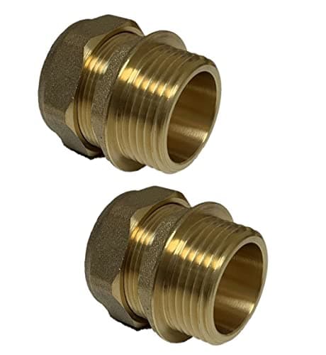 Image of UKDD® 28mm Compression by 1" BSP Brass Male Iron Coupler (Pair), 28mm x 1" Straight Adaptors