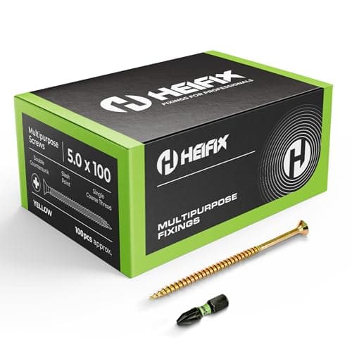 Image of Heifix Multi-Purpose Wood Screws - FREE Screw Bit Included (QTY 100, 5mm x 100mm) Pozi Double Countersunk