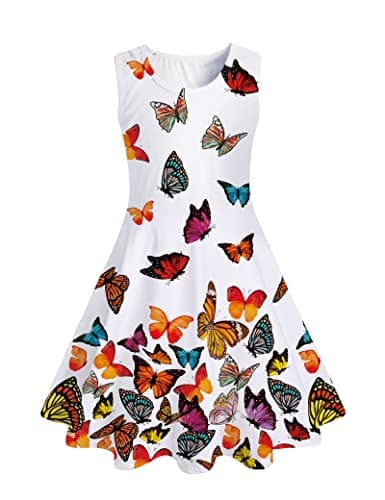 Image of Belovecol Girls Dress Butterfly Print Stretch Skater Dress Dress Party Party Casual Fashion Dress Gifts for Girls Age 8-9 Years