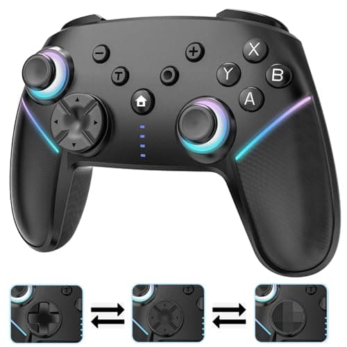 Image of Wireless Switch Controller,Switch Pro Controllers for Nintendo Switch/Lite/OLED/PC,Bluetooth PC Gaming Controller with 9-Color RGB LEDs, 950mAh Battery, Programmable Buttons,Gyro Axis,Turbo, Black