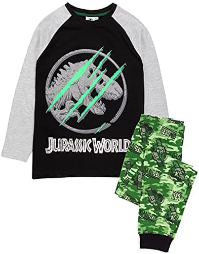 Image of Jurassic World Pyjamas For Boys | Kids Camo T Shirt With Shorts OR Trousers Dinosaur PJs | Movie Merchandise 11-12 Years