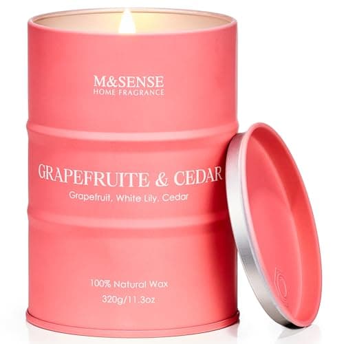 Image of M&SENSE Grapefruit Cedar Scented Candle, 320g Organic Soy Wax, Up to 70 Hours Burn Time, Non Toxic Fresh Home Fragrance, Aromatherapy Gift for Women and Men, Relaxation and Home Decor