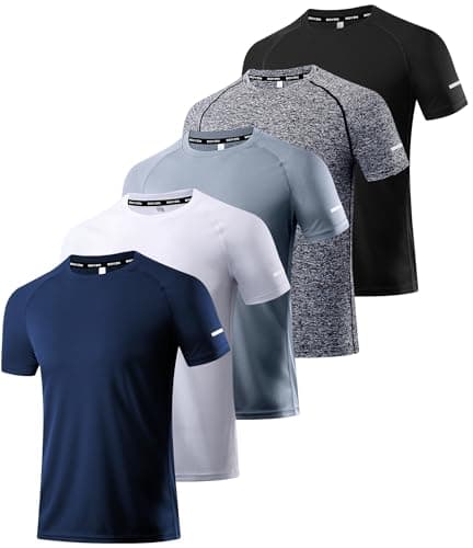 Image of 5 Packs Workout Shirts for Men - Activewear Tops Gym Shirts Dry Fit Mesh Running Fitness Short Sleeve Crewneck Sports Athletic T-Shirt Tops 5P02-3XL