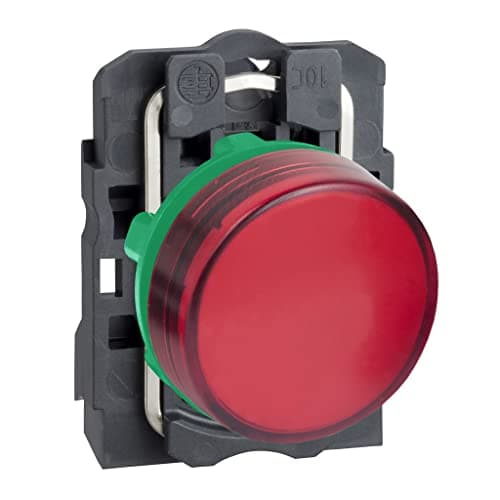 Image of Schneider Electric Harmony XB5 - Pilot Indicator Light, Plastic, Plain Lens, Integral LED, Industrial Control, 22 mm Mount, 24 V AC/DC, XB5AVB4, Red