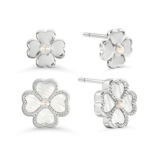 Image of Radley Silver Plated Mother Of Pearl Heart Flower Twinpack Earrings