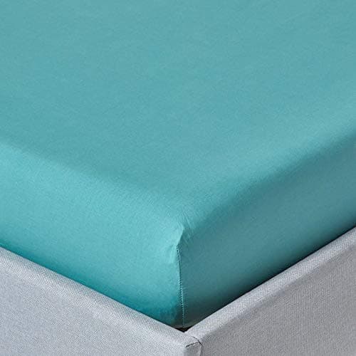 Image of HOMESCAPES Teal Deep Fitted Sheet (12”) Small Double 200 TC 400 Thread Count Equivalent Pure Egyptian Cotton Bed Sheet with Fully Elasticated Skirt