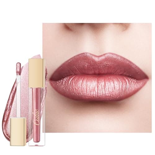 Image of Oulac Rose Diamond Lip Gloss - Metallic Pink Liquid Lip Stain, Long Lasting Lipstick for Women, also for Eyeshadow, Glitter Finish, Waterproof, No Transfer, Highly Pigmented, Vegan, 4.5ml, MD04