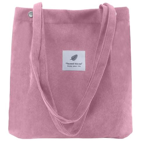 Image of ZhengYue Large Cord Bag for Women Corduroy Tote Bag Women Shoulder Handbags Totes Bag for School Shopping Work College Casual Pink