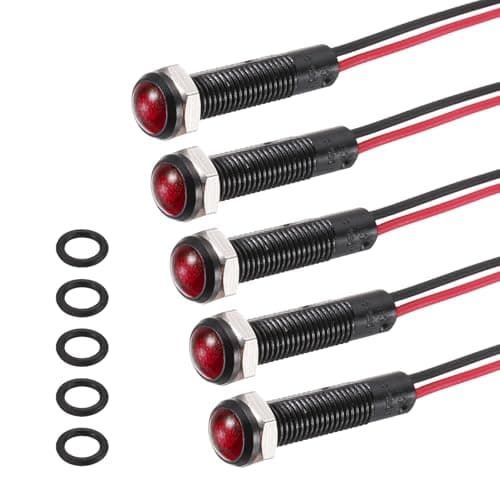 Image of PATIKIL 5Pcs 6mm(1/4") Indicator Light,12V-24V AC/DC LED Plastic Shell Signal Lamp Waterproof IP67 Round Head Signal Lights with 150mm(5.9") Cable for Boat Car,Red