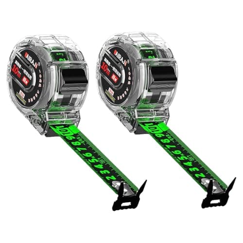 Image of 2 Pack 10M/32.8ft Fluorescent Tape Measure, Width 25mm Waterproof Tape Measure, Stainless Steel Retractable Tape Measuring, Double Sided Graduated, Easy To Read Self-Lock Measuring, Transparent