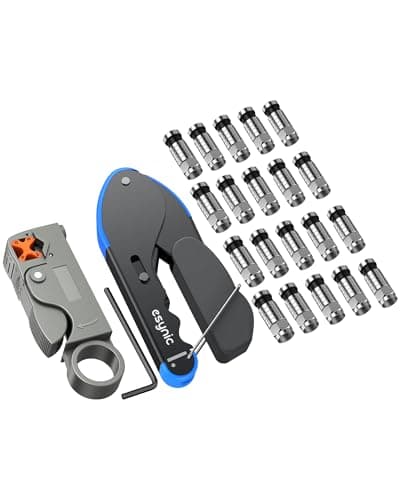 Image of eSynic Professional Coax Crimping Tool F Type Connector Compression Tool Set Coax Cable Crimper Tool Kit for RG59 RG6 with 20Pcs RG6 Coaxial Cable Connectors&Adjustable Coaxial Cable Cutter (Black)