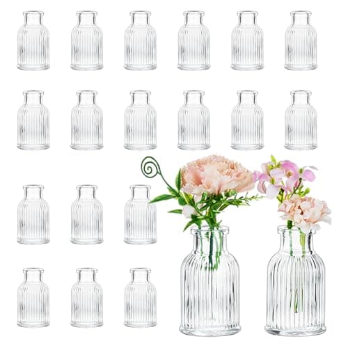 Image of Hewory Glass Bud Vases for Flowers: 20 Mini Vases 7.2cm H x 4.2cm W Vintage Small Vase for Wedding Table Decoration - Tiny Flower Vase for Party Birthday