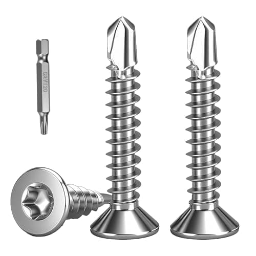 Image of FandWay 100 Pcs Torx Self Tapping Screws Metal,M4.2x16mm Torx Countersunk Self Drilling Screws,Flat Head Sheet Metal Tek Screw 410 Stainless Steel With 1 T20 Bits For Aluminum Metalwork Roofing.