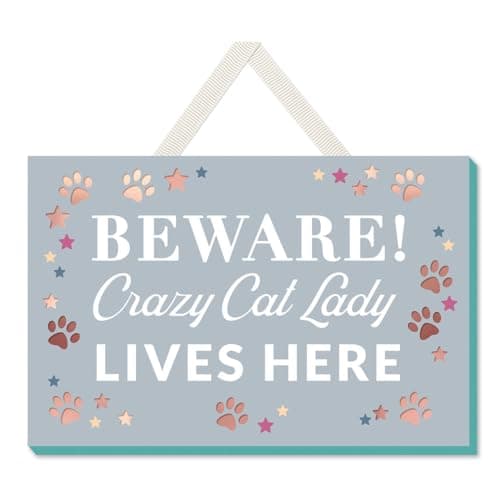 Image of Hanging Sign Crazy Cat Lady Lives Here Wooden House Funny Plaques