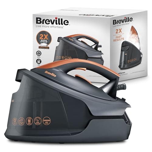 Image of Breville DiamondXpress Steam Generator Iron | 2400 W | 160g/min Continuous Steam | 490g/min Steam Boost | Diamond Ceramic Soleplate | Detachable 1.5 L Water Tank | Grey & Rose Gold [VIN445]