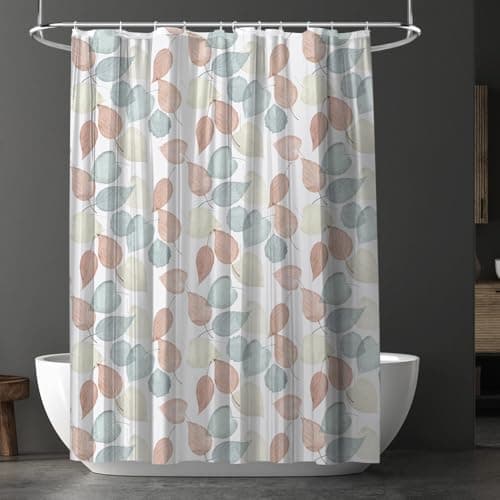 Image of URAQT Shower Curtain Anti Mould, Waterproof PEVA Bath Curtains, Mildew Resistant Bathroom Shower Curtains with 12 Hooks, Green Leaves Bathtub Curtains for Bathtub Shower, 180 x 180 cm, Colored Leaves