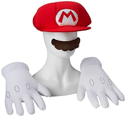 Image of Disguise Nintendo Super Mario Red Hat & Mustache Plumber Costume Accessories, One Size Mario Hat & Gloves