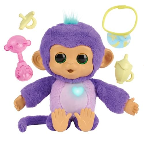 Image of Fingerlings Care ‘n’ Cuddles Interactive Baby Monkey, Sunny (Purple), Toys for Kids Age 3+, 150+ Sounds and Reactions, Heart Lights Up