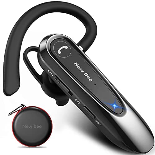 Image of New Bee Bluetooth Headsets with Dual Mic V5.0 Handsfree Bluetooth Earpiece with 25 Hrs Talking Time Mic Mute Two Device Connection for iPhone, Android and Laptop