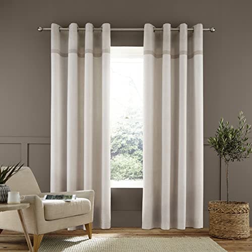 Image of Catherine Lansfield Melville Woven Texture Cotton 66x90 Inch Eyelet Unlined Curtains Two Panels Natural