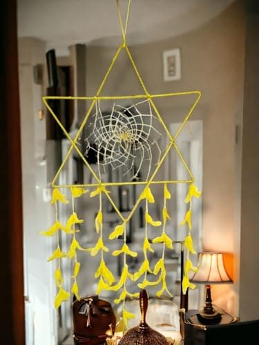 Image of Dream Catcher Handmade Indian Large Dream Catchers for Bedroom Wall Hanging Decorations Boho Crochet/Moon/Star/Heart/Rainbow & Feathers Craft for Kids Family Friends Blessing Gift (Yellow Star)