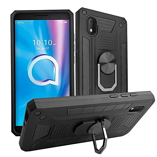 Image of SDTEK Case Compatible with Alcatel 1B (2020), Strong Rugged Hybrid Phone Cover with Built in Magnetic Ring Holder (Black)