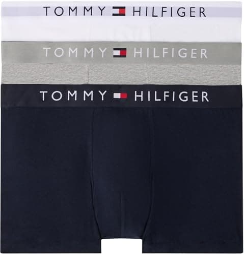 Image of Tommy Hilfiger Men’s 3 Pack Trunks Underwear, Multicolor (Grey Htr/White/Desert Sky), M