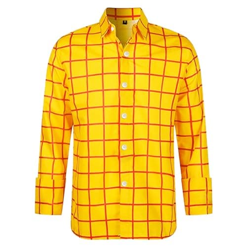 Image of Checked Shirt Men's Long Sleeve Casual Shirts Regular Fit Traditional Shirt Oktoberfest Casual Shirt with Cotton Kent Collar Checked Shirts Comfort Casual Men's Shirts Hawii Shirt, yellow, XL