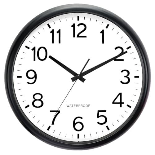 Image of KIZLOC 40cm Sealed Outdoor Garden Clocks Waterproof, Durable Silent Non-Ticking Battery Operated Quartz Wall Clock for Garden, Patio, Pool, Bathroom, Home (Black)