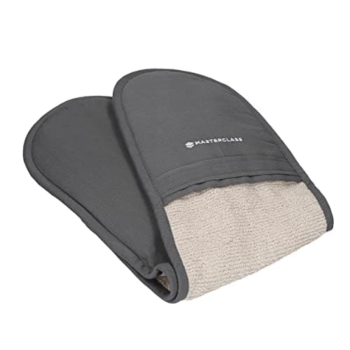 Image of MasterClass Deluxe Professional Oven Gloves, Heat Resistant and Double-Sided Mitts, Heavy-Duty Cotton, Non-Slip Gloves for Cooking and Baking, Grey