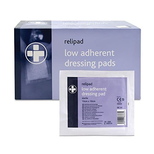 Image of Reliance Medical Relipad First Aid Sterile Dressing - Low-Adherent, Absorbent Dressing Pads For Minor Abrasions, Lacerations And Wounds, 10 cm x 10 cm, Pack of 100