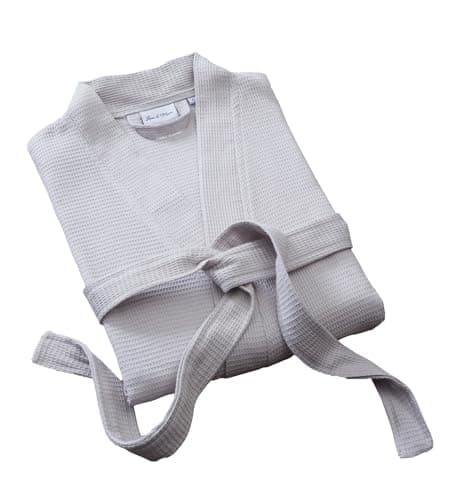 Image of Great Knot Luxury Unisex Silver Kimono Waffle Bath Robes 100% Cotton Dressing Gown Hotel Quality Bathrobe (Small)