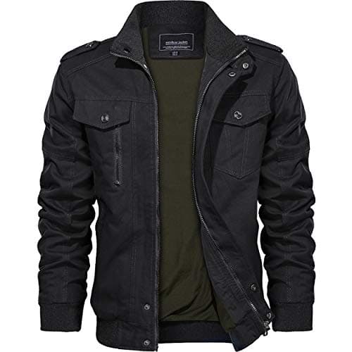Image of KEFITEVD Men's Cargo Multi Pocket Fashion Casual Military Tactical Jacket Bomber Coat Black, Black-new, M