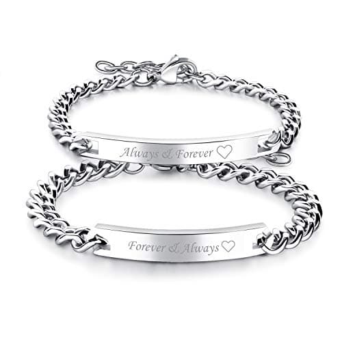 Image of Cupimatch 2pcs Couple Bracelets Stainless Steel Loving Bangle Bracelet Always Forever and Forever Always Matching Bracelet for Valentine's Day