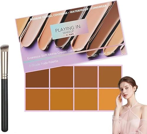 Image of Evanesce Soft Matte Cream Concealer,8-Shade Fade Palette with Brush,Waterproof Full Coverage Cream for Blemishes & Cover,Long-Lasting Lightweight Formula Safe,Color Correcting Cream (Dark Colour)