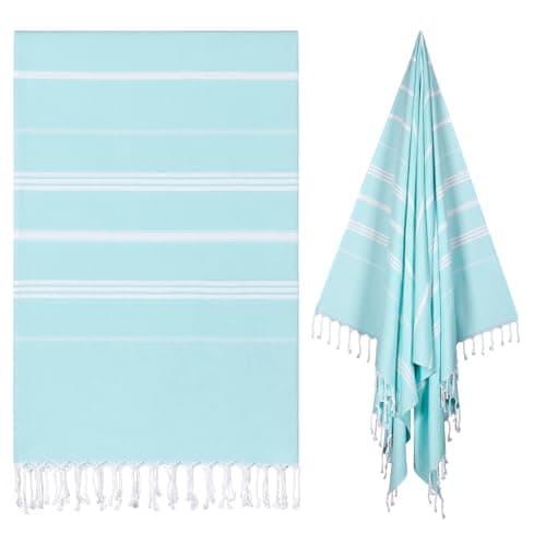 Image of Ouxiaobai Turkish Beach Towel Oversized - 40"x70" Quick Dry Sand Free Thin Beach Towels for Adults, Extra Large Lightweigh Travel Towel(Aqua)
