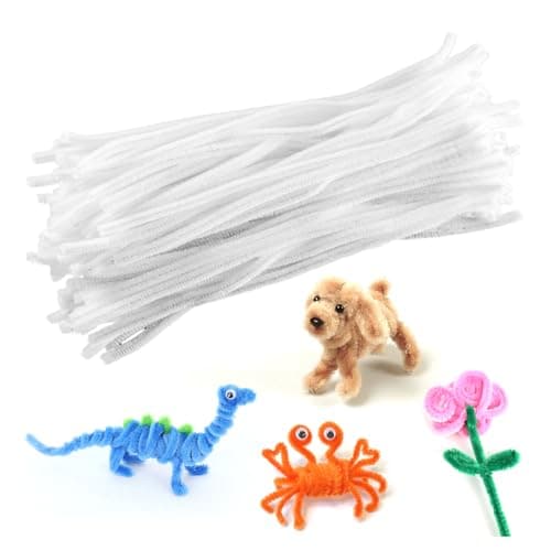 Image of 100PCS White Pipe Cleaners Chenille Stem 6mm x 30cm, Pipe Cleaners for craft, Bottle Cleaner, DIY Crafts