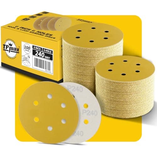 Image of 100PCS 150mm 240 Grit 6 inch 6 Hole Sanding Discs Sandpaper - Premium Gold Round Hook and Loop for Random Orbital Sander - Ideal for Wood, Metal, Automotive
