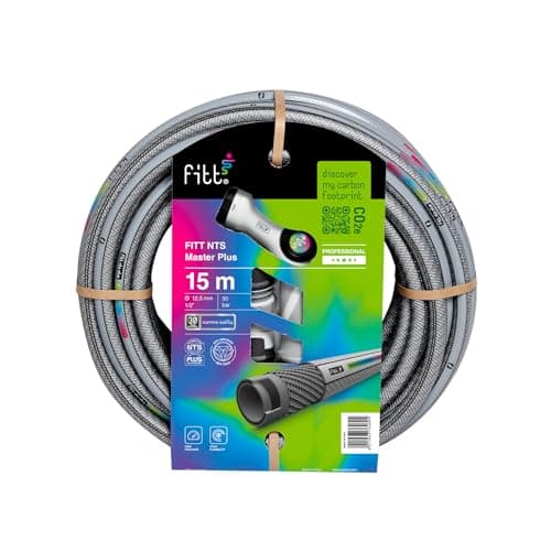Image of FITT NTS MASTERPLUS 1/2" (12.5mm) 15m - Strong and Extremely malleable Garden Watering Hose for Intensive and Professional use Supplied with Multi-Jet Spray Gun and Fittings. Exclusive Technologies.