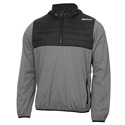 Image of DKNY Mens Down Wind Hybrid 1/4 Zip Jacket - Grey Marl/Black - L