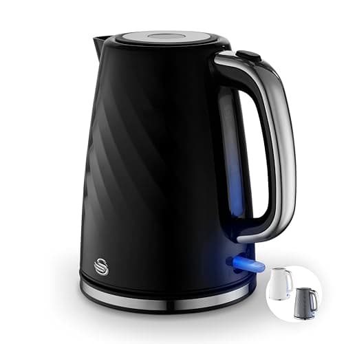 Image of Swan SK14611BLK Windsor Rapid Boil Kettle with Removable Limescale Filter, Boil Dry Protection and Hidden Cord Storage, 1.7L, 3KW, Black