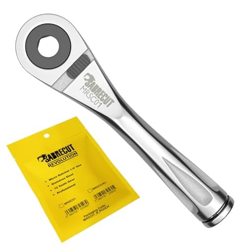 Image of SabreCut 1 x MRSC01 Mini Micro Ratchet 1/4" Hex Stainless Steel Professional 72 Tooth Gear Hand Ratchet Wrench