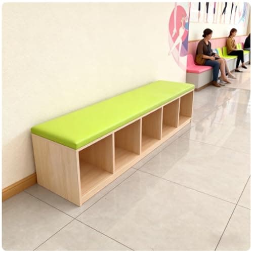 Image of KIBONCY Kids Storage Bench with Cushion, Wooden Cubby Organizer Bench, Multi-Size & Multi-Color Shoe Bench for Playroom, Entryway, Classroom(140 * 30 * 40)