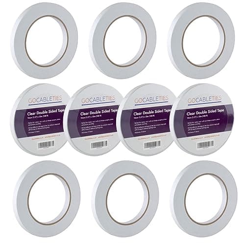 Image of Gocableties Clear Double Sided Tape, 12mm (1/2”) x 33m, Strong Thin Double Sided Sticky Tape for Craft, Scrapbooking and Mounting Photos, 10 Rolls