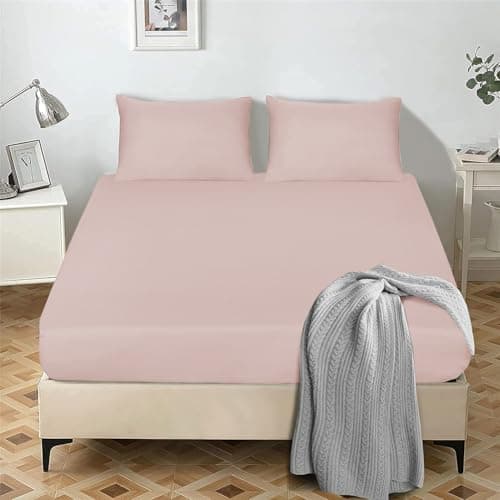 Image of My home store Fitted Sheet 25 cm Deep Brushed Microfiber Ultra Soft No-Iron Wrinkle-Resistant Plain Dyed Fitted Bed Sheets Hypoallergenic Breathable Sheets (Blush, Double)