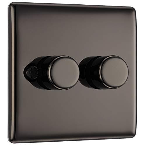 Image of BG Electrical Intelligent Double Wall Dimmer Switch, 2 Way, Raised Profile, Round Edges, Nexus Metal, Black Nickel, 200W, NBN82